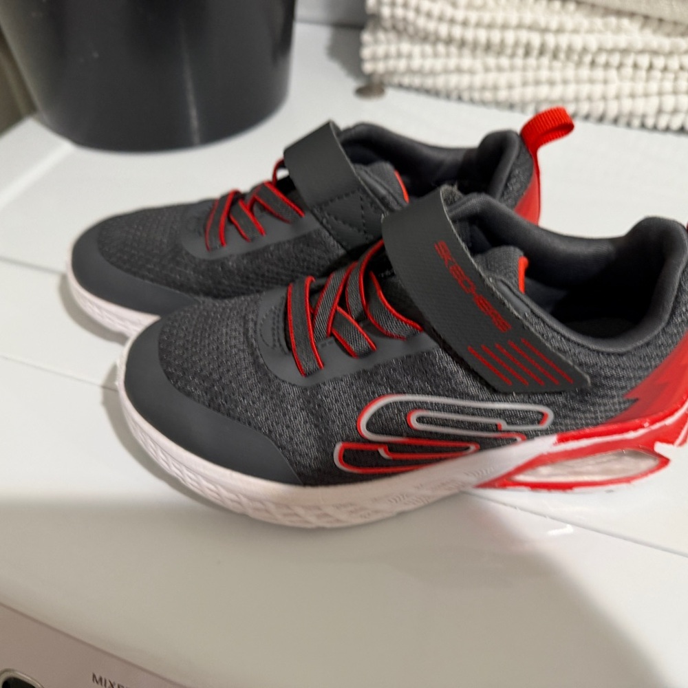 Skechers Kids Gray and Red Slip-On Athletic Sneakers
